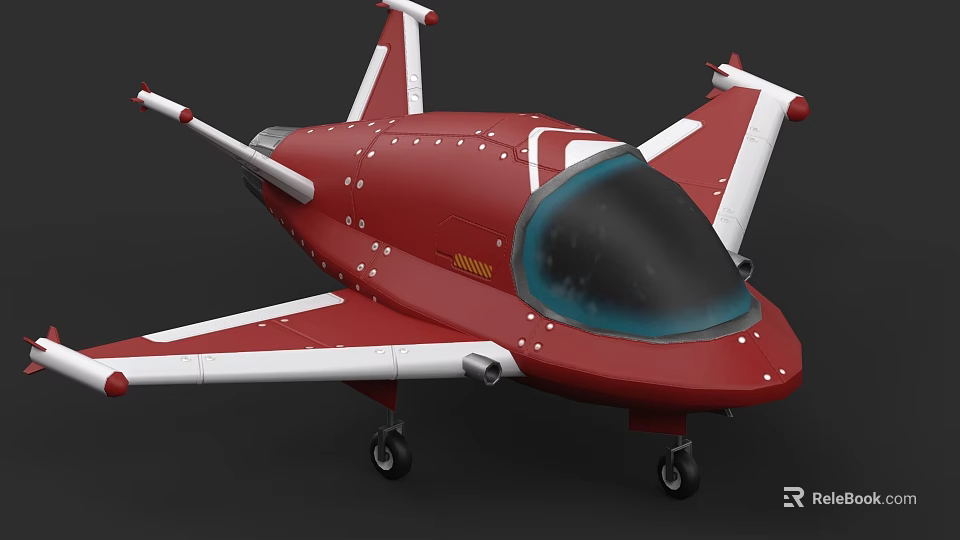 Red Fighter Jet Model With White Wings Transparent Cockpit And Landing Gear 3d model 