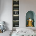 Modern Tatami Bedroom With Gray Bedding Yellow Chair White Desk And Stuffed Toys