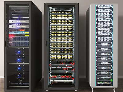 Data Center Server Racks With Network Equipment Switches And Patch Panels 3d model