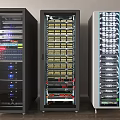 Data Center Server Racks With Network Equipment Switches And Patch Panels 3d model