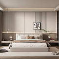 Modern Bedroom Interior Design With Large Window Soft Tones Decorative Painting And Built-in Wardrobes