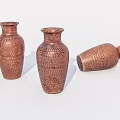 Brown Ceramic Vessels With Woven Texture Three Pieces Two Standing One Tilted 3d model