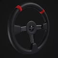 Sporty Black Steering Wheel With Red Accents And Carbon Fiber Trim Design