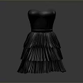 Chic Black Strapless Dress With Flowy Layered Pleated Skirt Design