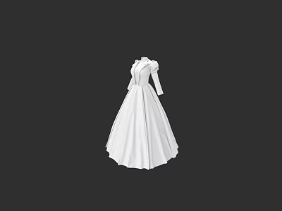 Elegant White Floor Length Long Sleeve Formal Dress With Classic Collar Design 3d model