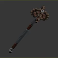 Ancient Gear Shaped Metal Equipment With Long Rod And Orange Wrap