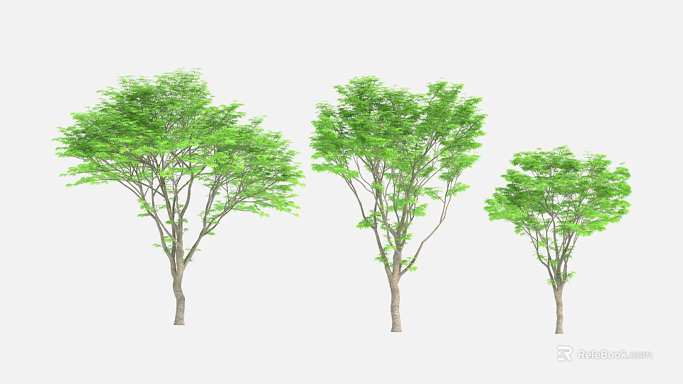 Arbors In Three Different Sizes With Green Leaves And Brown Trunks 3d model