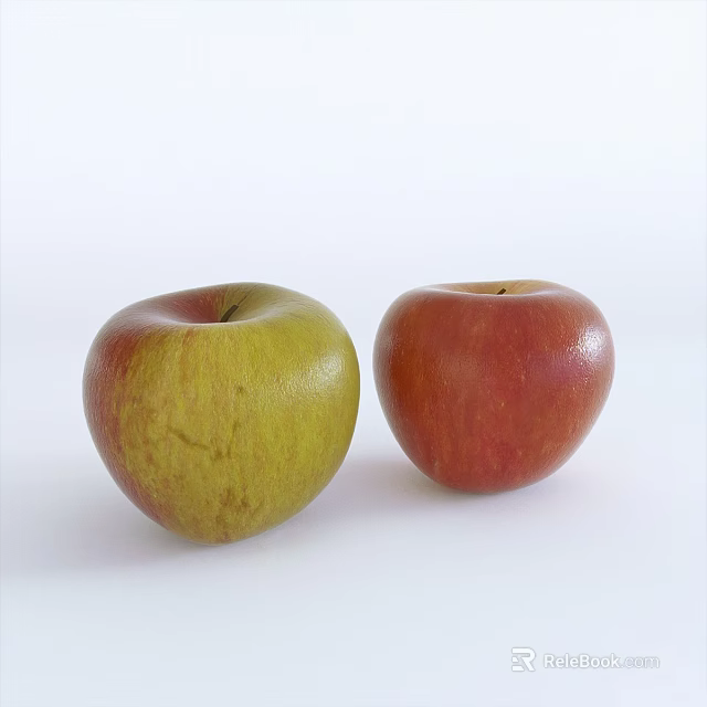 Two Fresh Apples One Yellow Green and One Red on White Surface 3d model 