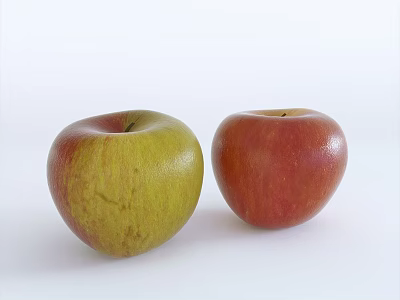 Two Fresh Apples One Yellow Green and One Red on White Surface 3d model