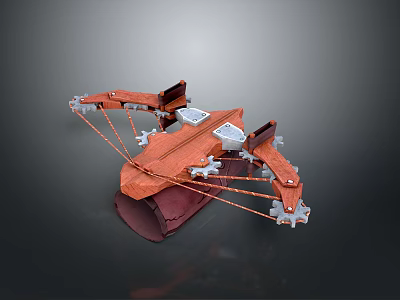 Orange and White Mechanical Weapon 3D Model with Cable Structure and Parts 3d model