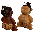 Traditional Wooden Dolls with Topknot Hairstyle and Woven Skirts in Various Colors