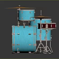 Professional Blue Drum Set With Cymbals Shells Stands And White Heads 3d model
