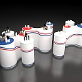 Modern Display Shelves With White Bodies Red Blue Stripes And Curved Modular Design