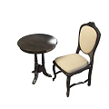 Tech Exhibition Hall Interior Featuring Dark Round Table And Beige Cushioned Chair 3d model