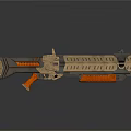 Futuristic Weapon With Gold And Black Color Scheme Orange Accents Modular Design And Hollow Patterns
