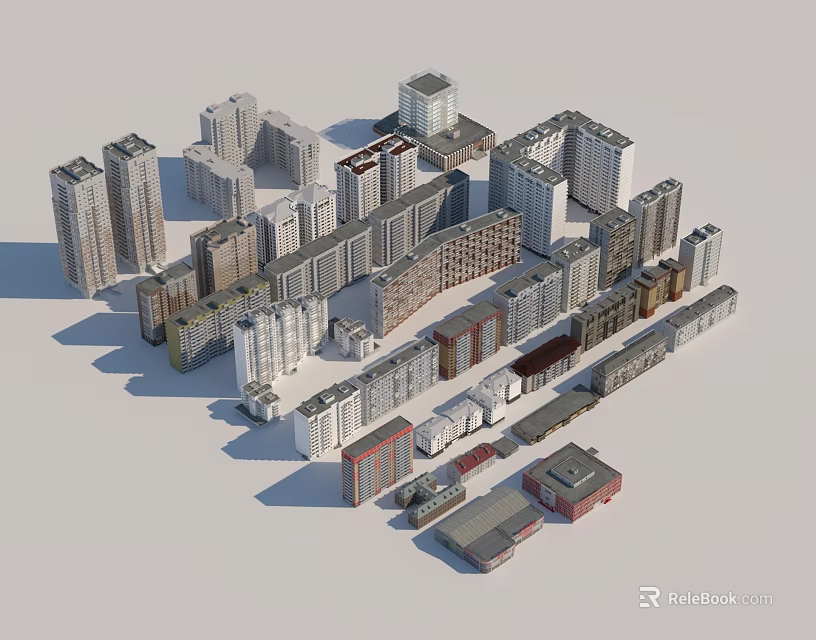 3D Model of Urban City Buildings With Various Architectural Styles and Heights 3d model 
