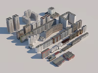 3D Model of Urban City Buildings With Various Architectural Styles and Heights 3d model