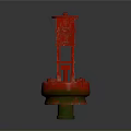 Red Maritime Floating Buoy With Layered Cylindrical Structure And Green Base 3d model