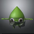 Green Droplet Shaped Cartoon Character Creature Wearing Goggles With Arms And Legs