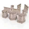 Ancient Medieval Castle Stone Structure With Multiple Towers And Tiled Roofs