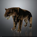3D Rendered Sabertooth Tiger With Brown Fur Standing Pose On Gray Background