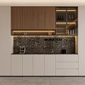Modern White and Wooden Sideboard with Glass Doors LED Lighting and Textured Backsplash
