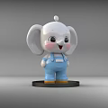 Cute Cartoon Elephant Sculpture with Blue Overalls Pink Cheeks and White Body on Black Base