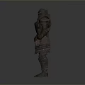 Detailed Game Movie Character In Metallic Armor With Blue Accents And Shiny Surface