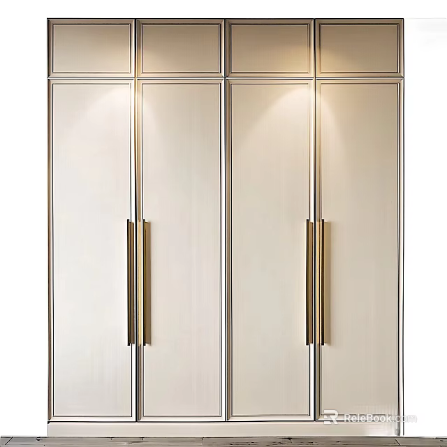 Contemporary Wardrobe Featuring Sleek Panel Doors And Brushed Gold Handles Design 3d model 