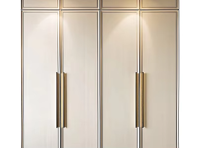 Contemporary Wardrobe Featuring Sleek Panel Doors And Brushed Gold Handles Design 3d model