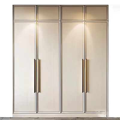 Contemporary Wardrobe Featuring Sleek Panel Doors And Brushed Gold Handles Design 3d model