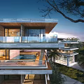 Luxurious Detached Villa Surrounded By Lush Greenery And Palm Trees With Natural Scenery