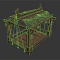 Realistic Style Wooden Shed Wooden Structure Canvas Top Rope Hanging Wooden Floor Striped Decorative Shed Frame House House House Residential House