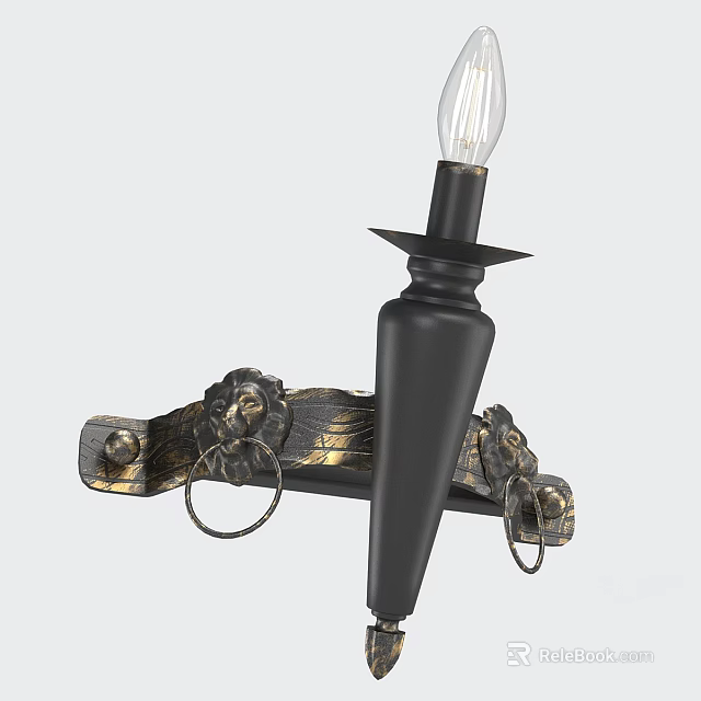Vintage Style Wall Lamp With Black Metal Body And Gold Decorative Details 3d model 