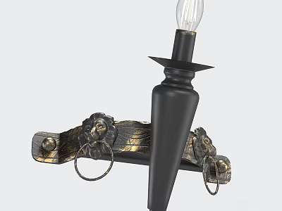 Vintage Style Wall Lamp With Black Metal Body And Gold Decorative Details 3d model