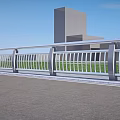 Modern Metal Railings With Curved Design Along Urban Road Near High Rise Buildings And Grass