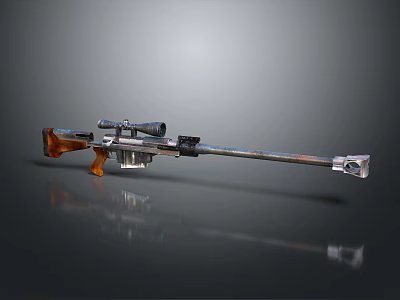 Modern Sniper Rifle With Sniper Scope Wooden Handle And Silver Metallic Barrel Design 3d model