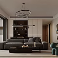 Modern Living and Dining Room Interior With Sea View Sofa Coffee Table And Hanging Chair