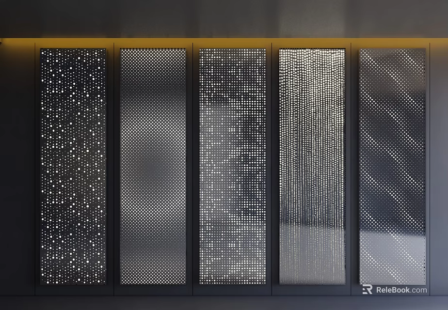 Contemporary Wall Panels With Silver Gray Tones And Various Textured Patterns On Dark Background 3d model