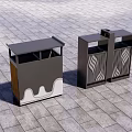Modern Outdoor Trash Bins With Wavy And Striped Patterns On Paved Surface