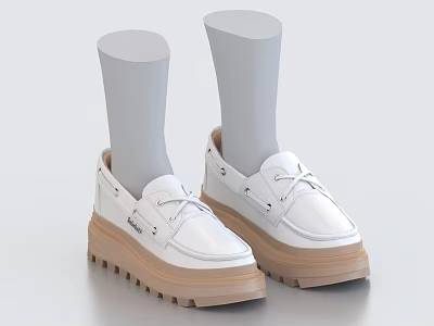 White Lace Up Platform Loafers With Brown Thick Soles And Casual Design 3d model