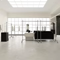 Modern Clothing Store With Open Display Marble Counter Green Plants Clothing Racks And Glass Partitions 3d model