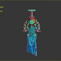 Ornate Sword With Red Brown Top Green Accents And Blue Icy Blade Design