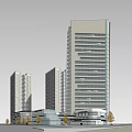 Modern High Rise Office Building Architecture With Glass Facade Towers And Open Plaza Space