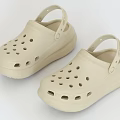 Beige Platform Clogs With Perforated Design And Adjustable Straps For Comfort