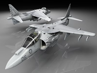 Two Detailed Gray Military Aircraft Models With US Air Force Insignia And Number 06 3d model