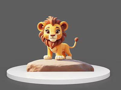 Cute 3D Cartoon Lion Standing On Rock With White Circular Platform 3d model