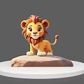 Cute 3D Cartoon Lion Standing On Rock With White Circular Platform