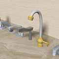 Various Faucet Designs Displayed on Countertop with Light Colored Wall