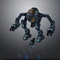 Sci Fi Mechanical Creature With Spherical Head Glowing Blue Lines Multiple Limbs And Orange Details 3d model
